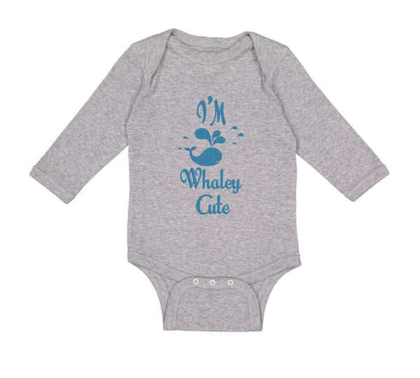 Long Sleeve Bodysuit Baby Blue Smiling Whale I'M Whaley Cute Ocean Sea Life - Cute Rascals