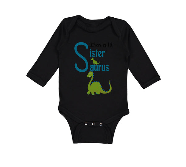 Long Sleeve Bodysuit Baby Green Dinosaur Dino Little Sister Saurus Cotton - Cute Rascals