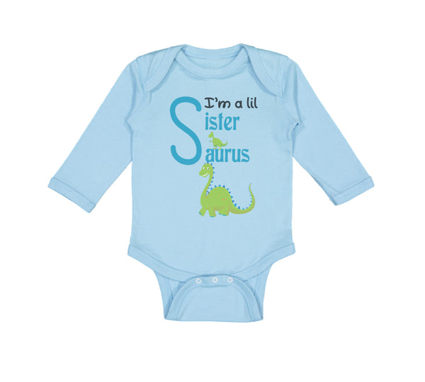 Long Sleeve Bodysuit Baby Green Dinosaur Dino Little Sister Saurus Cotton - Cute Rascals