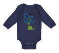 Long Sleeve Bodysuit Baby Green Dinosaur Dino Little Sister Saurus Cotton