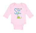 Long Sleeve Bodysuit Baby Green Dinosaur Dino Little Sister Saurus Cotton