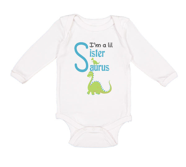 Long Sleeve Bodysuit Baby Green Dinosaur Dino Little Sister Saurus Cotton - Cute Rascals