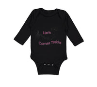 Long Sleeve Bodysuit Baby Here Comes Trouble Style A Funny Humor Cotton - Cute Rascals