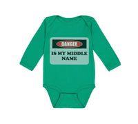 Long Sleeve Bodysuit Baby Danger Is My Middle Name Funny Humor Style B Cotton - Cute Rascals