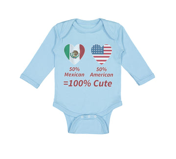 Long Sleeve Bodysuit Baby 50% Mexican 50% American = 100% Cute Cotton