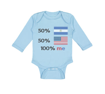 Long Sleeve Bodysuit Baby 50% Nicaraguan + 50% Usa = 100% Me Boy & Girl Clothes