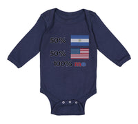 Long Sleeve Bodysuit Baby 50% Nicaraguan + 50% Usa = 100% Me Boy & Girl Clothes - Cute Rascals