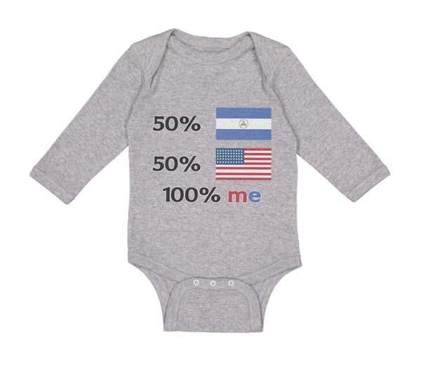 Long Sleeve Bodysuit Baby 50% Nicaraguan + 50% Usa = 100% Me Boy & Girl Clothes - Cute Rascals