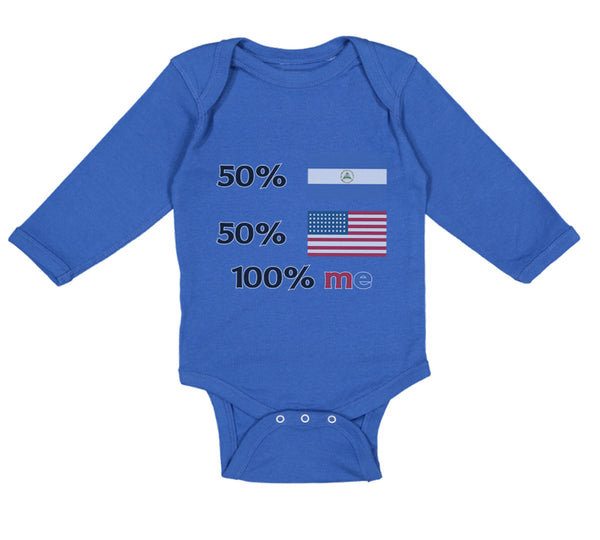 Long Sleeve Bodysuit Baby 50% Nicaraguan + 50% Usa = 100% Me Boy & Girl Clothes - Cute Rascals