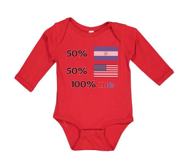 Long Sleeve Bodysuit Baby 50% Nicaraguan + 50% Usa = 100% Me Boy & Girl Clothes - Cute Rascals