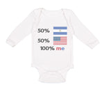 Long Sleeve Bodysuit Baby 50% Nicaraguan + 50% Usa = 100% Me Boy & Girl Clothes - Cute Rascals