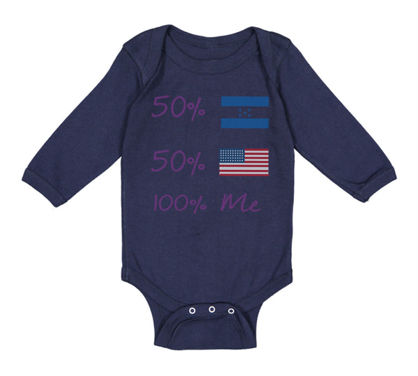 Long Sleeve Bodysuit Baby 50% Honduran + 50% Usa = 100% Me Boy & Girl Clothes - Cute Rascals
