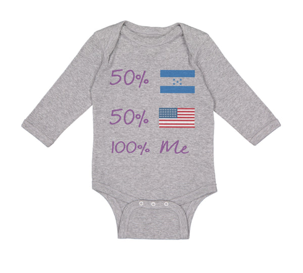 Long Sleeve Bodysuit Baby 50% Honduran + 50% Usa = 100% Me Boy & Girl Clothes - Cute Rascals