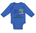 Long Sleeve Bodysuit Baby 50% Brazilian + 50% American = 100% Awesome Cotton