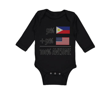 Long Sleeve Bodysuit Baby 50% Philippines + 50% American = 100% Awesome Cotton