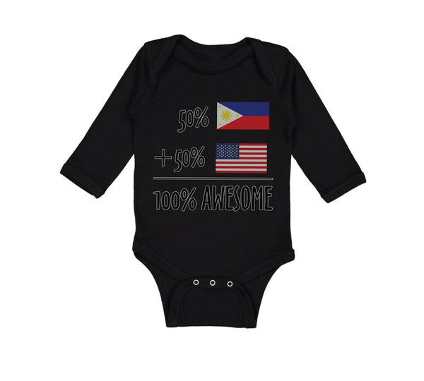 Long Sleeve Bodysuit Baby 50% Philippines + 50% American = 100% Awesome Cotton - Cute Rascals