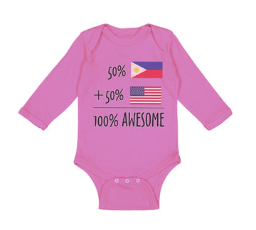 Long Sleeve Bodysuit Baby 50% Philippines + 50% American = 100% Awesome Cotton