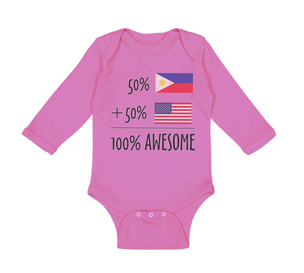 Long Sleeve Bodysuit Baby 50% Philippines + 50% American = 100% Awesome Cotton - Cute Rascals