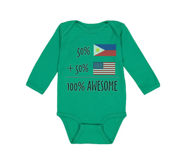 Long Sleeve Bodysuit Baby 50% Philippines + 50% American = 100% Awesome Cotton