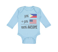 Long Sleeve Bodysuit Baby 50% Philippines + 50% American = 100% Awesome Cotton - Cute Rascals