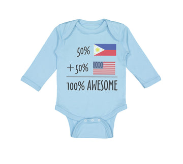 Long Sleeve Bodysuit Baby 50% Philippines + 50% American = 100% Awesome Cotton