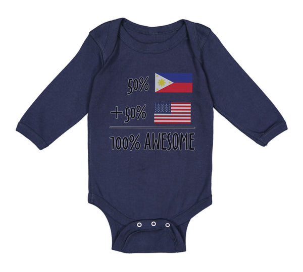 Long Sleeve Bodysuit Baby 50% Philippines + 50% American = 100% Awesome Cotton - Cute Rascals