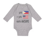 Long Sleeve Bodysuit Baby 50% Philippines + 50% American = 100% Awesome Cotton - Cute Rascals