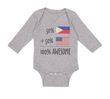 Long Sleeve Bodysuit Baby 50% Philippines + 50% American = 100% Awesome Cotton