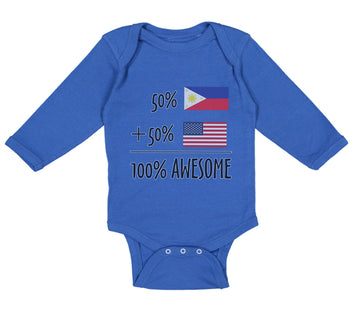 Long Sleeve Bodysuit Baby 50% Philippines + 50% American = 100% Awesome Cotton