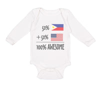 Long Sleeve Bodysuit Baby 50% Philippines + 50% American = 100% Awesome Cotton - Cute Rascals