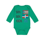 Long Sleeve Bodysuit Baby 50% Puerto Rican 50% Dominican = 100% Me Cotton - Cute Rascals