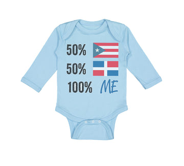 Long Sleeve Bodysuit Baby 50% Puerto Rican 50% Dominican = 100% Me Cotton