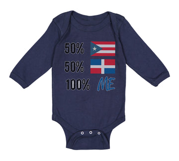 Long Sleeve Bodysuit Baby 50% Puerto Rican 50% Dominican = 100% Me Cotton