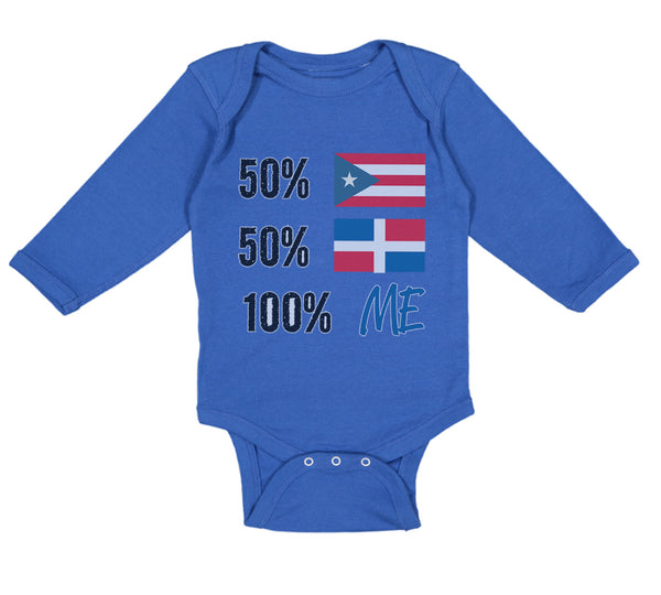 Long Sleeve Bodysuit Baby 50% Puerto Rican 50% Dominican = 100% Me Cotton - Cute Rascals