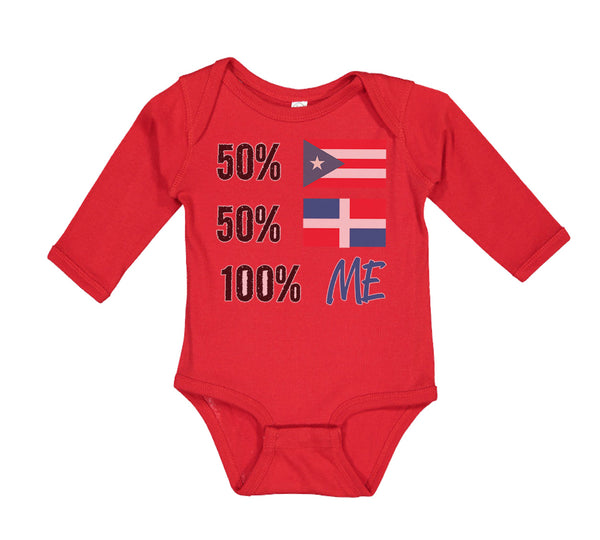 Long Sleeve Bodysuit Baby 50% Puerto Rican 50% Dominican = 100% Me Cotton - Cute Rascals