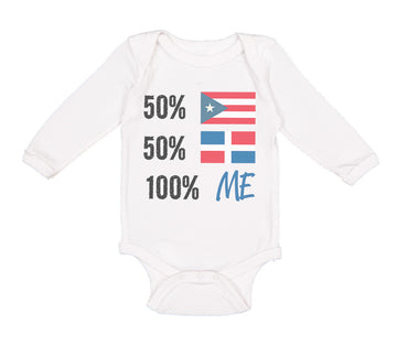 Long Sleeve Bodysuit Baby 50% Puerto Rican 50% Dominican = 100% Me Cotton