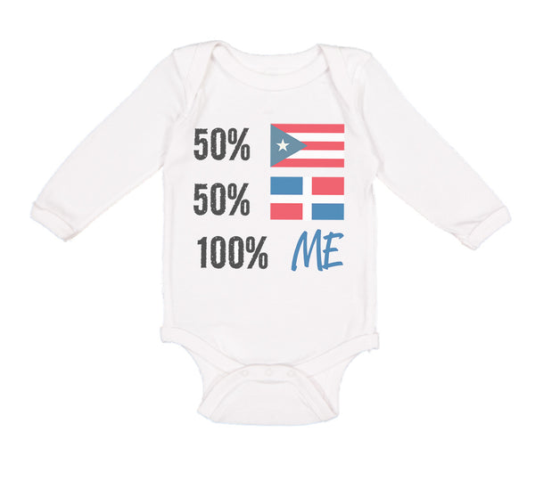 Long Sleeve Bodysuit Baby 50% Puerto Rican 50% Dominican = 100% Me Cotton - Cute Rascals