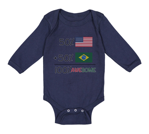 Long Sleeve Bodysuit Baby 50% Brazilian 50% American = 100% Awesome Cotton - Cute Rascals