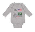 Long Sleeve Bodysuit Baby 50% Brazilian 50% American = 100% Awesome Cotton - Cute Rascals