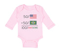 Long Sleeve Bodysuit Baby 50% Brazilian 50% American = 100% Awesome Cotton