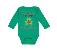 Long Sleeve Bodysuit Baby Warning Irish Temper - Italian Attitude Cotton