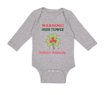 Long Sleeve Bodysuit Baby Warning Irish Temper - Italian Attitude Cotton