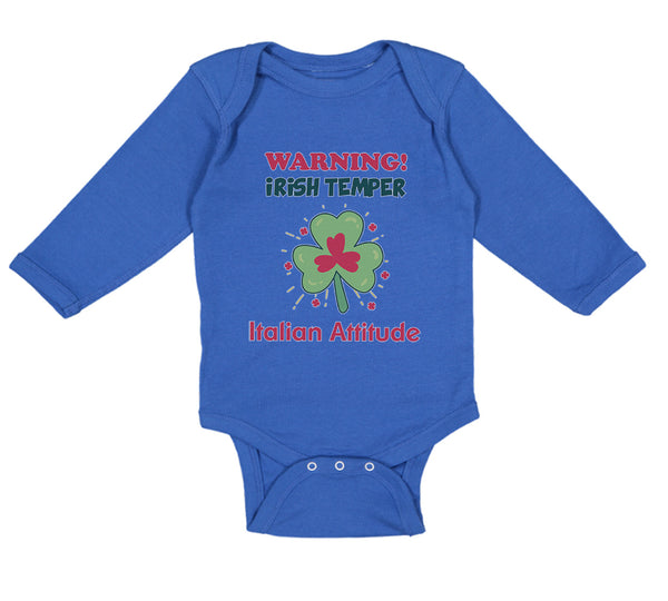 Long Sleeve Bodysuit Baby Warning Irish Temper - Italian Attitude Cotton