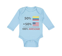 Long Sleeve Bodysuit Baby 50% Colombian 50% American = 100% Awesome Cotton - Cute Rascals