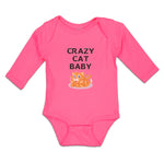 Long Sleeve Bodysuit Baby Crazy Cat Baby Cat Sitting with Mouth Open Cotton - Cute Rascals