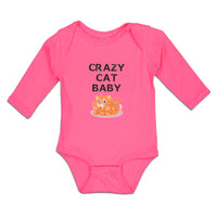 Long Sleeve Bodysuit Baby Crazy Cat Baby Cat Sitting with Mouth Open Cotton - Cute Rascals