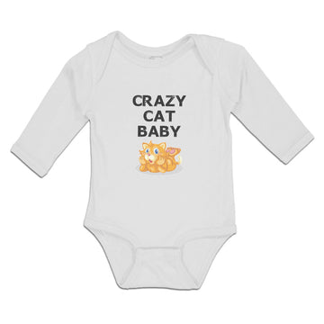 Long Sleeve Bodysuit Baby Crazy Cat Baby Cat Sitting with Mouth Open Cotton