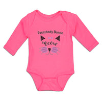 Long Sleeve Bodysuit Baby Everybody Dance Meow Face of Cat with Bow Cotton - Cute Rascals