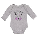 Long Sleeve Bodysuit Baby Everybody Dance Meow Face of Cat with Bow Cotton - Cute Rascals