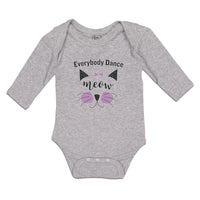 Long Sleeve Bodysuit Baby Everybody Dance Meow Face of Cat with Bow Cotton - Cute Rascals